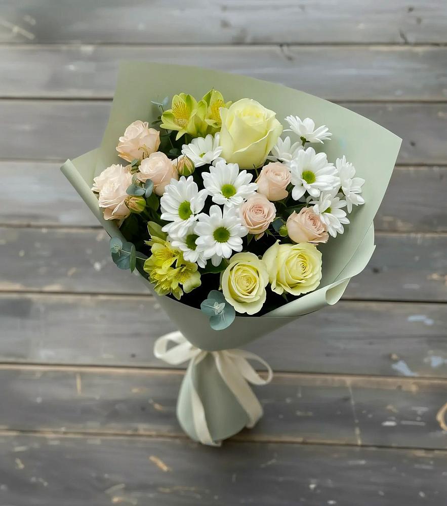 Букет цветов из: Альстромерии, Розы и Хризантемы в Трехгорном