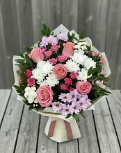 Букет цветов из:  Альстромерии, Гвоздики, Розы и Хризантемы в Трехгорном