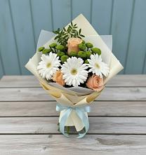 Букет цветов из:  Герберы, Розы и Хризантемы #REPLACE_PRED# Трехгорном